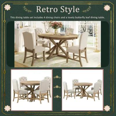 Merax Retro Style Dining Set with Extendable Table and 4 Chairs