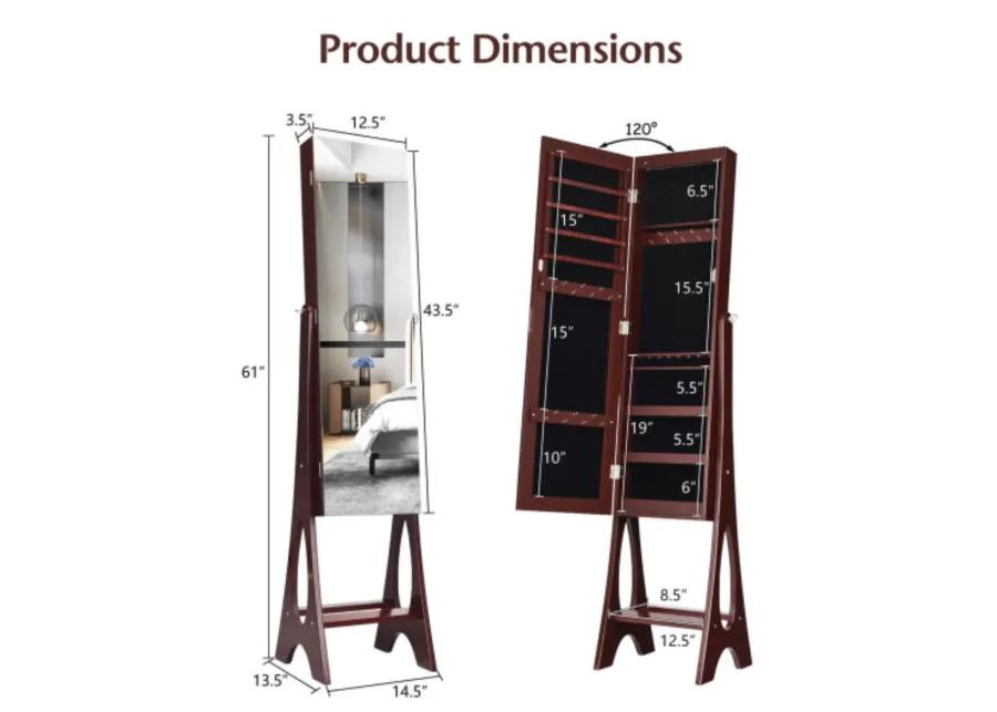 LED Jewelry Cabinet Armoire Organizer with Bevel Edge Mirror