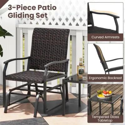 Hivvago 3 Piece Patio Gliding Set with Tempered Glass Coffee Table All Weather