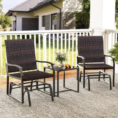 Hivvago 3 Piece Patio Gliding Set with Tempered Glass Coffee Table All Weather