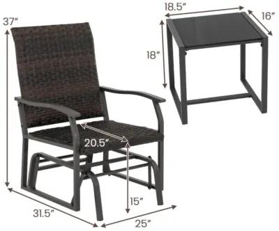 Hivvago 3 Piece Patio Gliding Set with Tempered Glass Coffee Table All Weather