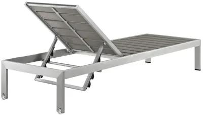 Modway Shore Aluminum Outdoor Patio Chaise Lounge Chair and Side Table Set in Silver Gray