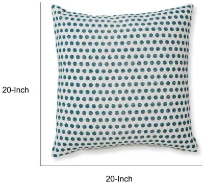 Bao Throw Pillow Set of 4, 20 Inch, Cotton, Teal Dots Design over White -