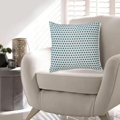 Bao Throw Pillow Set of 4, 20 Inch, Cotton, Teal Dots Design over White -