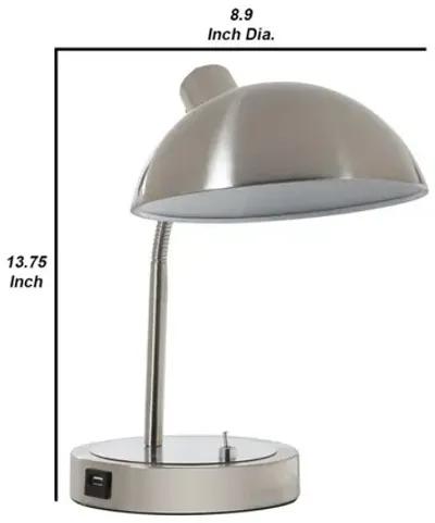 Desk Lamp with Adjustable Head and USB Port, Brushed Nickel - Benzara