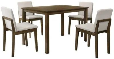 Zory 5pc Dining Table Set, 4 Padded Chairs, Beige Burlap, Brown Wood - Benzara