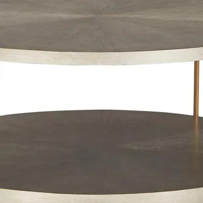 Modern 42 Inch Coffee Table, Ash Veneer, Metal Frame and Wheels, Gold, Gray-Benzara