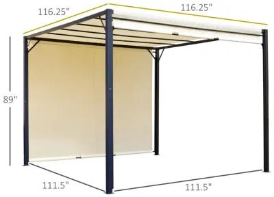 10' x 10' Outdoor Retractable Pergola Canopy Steel Gazebo Sun Shade, Cream