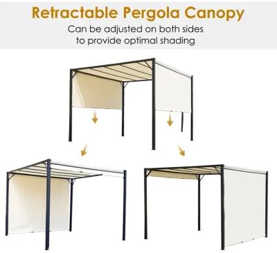 10' x 10' Outdoor Retractable Pergola Canopy Steel Gazebo Sun Shade, Cream