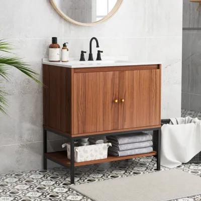 Bathroom Vanity Sink Combo with Doors and Open Shelf