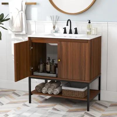 Bathroom Vanity Sink Combo with Doors and Open Shelf