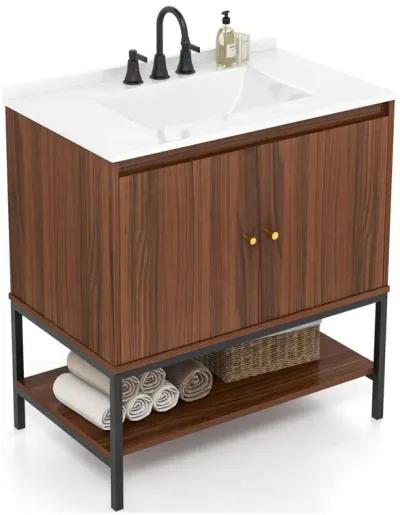 Bathroom Vanity Sink Combo with Doors and Open Shelf