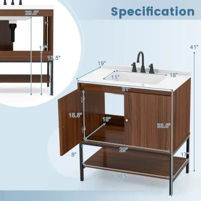 Bathroom Vanity Sink Combo with Doors and Open Shelf