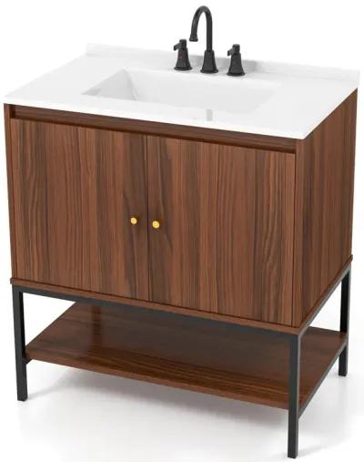 Bathroom Vanity Sink Combo with Doors and Open Shelf