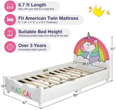 Children Twin Size Upholstered  Platform Single Bed