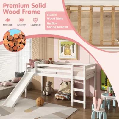 Hivvago Twin Size Low Sturdy Loft Bed with Slide Wood