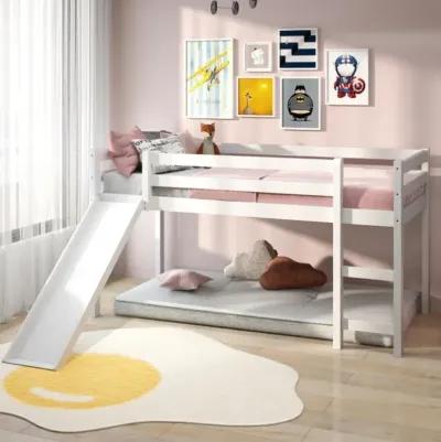 Hivvago Twin Size Low Sturdy Loft Bed with Slide Wood