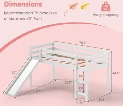 Hivvago Twin Size Low Sturdy Loft Bed with Slide Wood