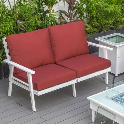 LeisureMod Outdoor Patio Loveseat with White Aluminum Frame