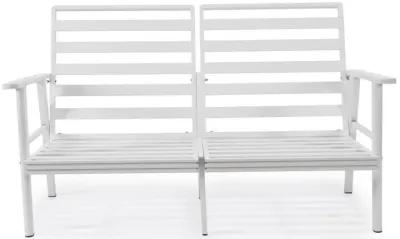 LeisureMod Outdoor Patio Loveseat with White Aluminum Frame