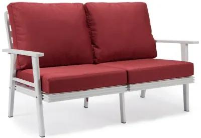 LeisureMod Outdoor Patio Loveseat with White Aluminum Frame