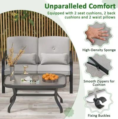 Hivvago Outdoor Loveseat Chair Set with Tempered Glass Coffee Table