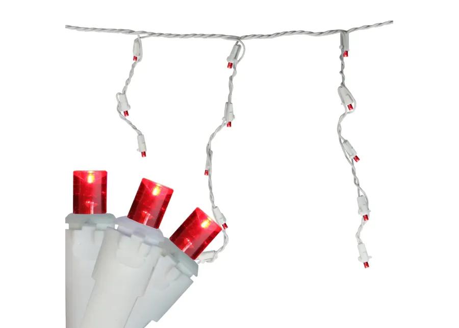 100 Count Red LED Wide Angle Icicle Christmas Lights  5.5 ft White Wire