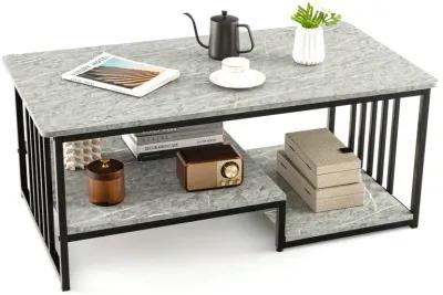 Faux Marble Coffee Table with Open Storage Shelf-Gray