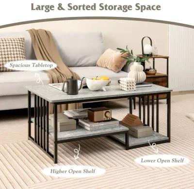 Faux Marble Coffee Table with Open Storage Shelf-Gray