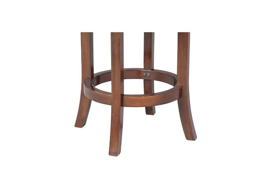 Ovi 24 Inch Wooden Swivel Counter Stool, Faux Leather Seat, Walnut Brown - Benzara