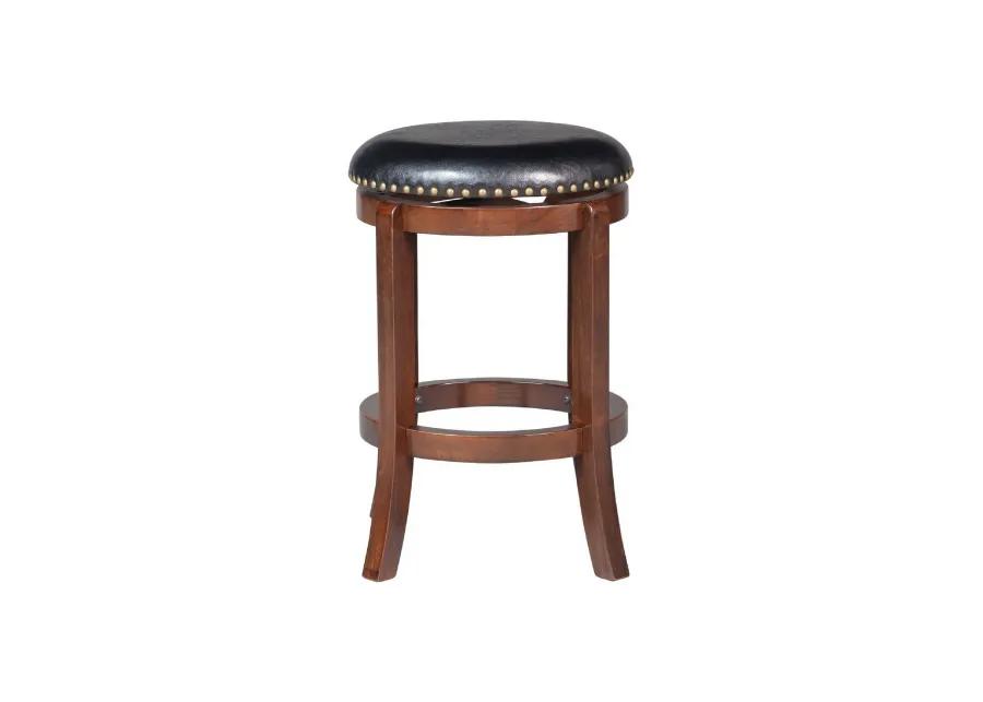 Ovi 24 Inch Wooden Swivel Counter Stool, Faux Leather Seat, Walnut Brown - Benzara