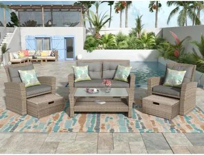 Patio Furniture Set, 4 Piece Outdoor Conversation Set All Weather Wicker Sectional Sofa