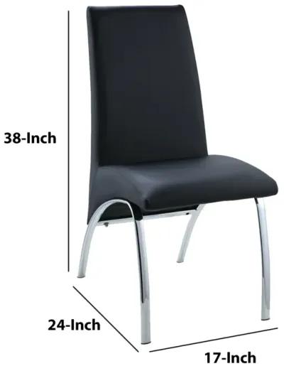 Leatherette Upholstered Side Chairs with Metal Base, Black and Silver, Set of Two-Benzara