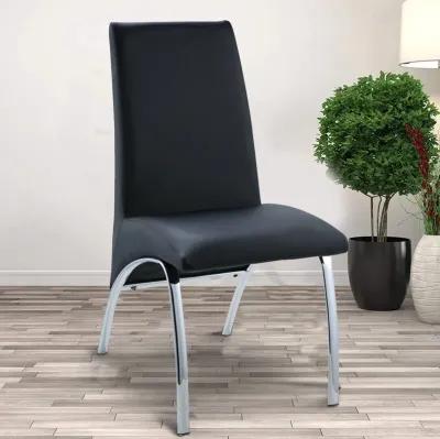 Leatherette Upholstered Side Chairs with Metal Base, Black and Silver, Set of Two-Benzara