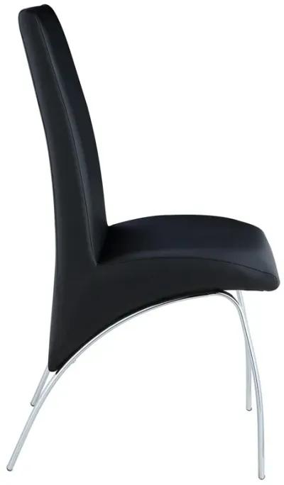 Leatherette Upholstered Side Chairs with Metal Base, Black and Silver, Set of Two-Benzara