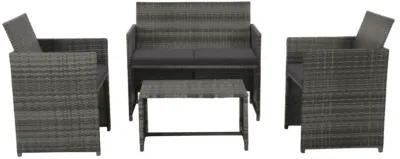 vidaXL 4 Piece Garden Lounge with Cushions Set Poly Rattan Gray