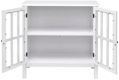 Hivvago White Wood Sideboard Buffet Cabinet with Glass Panel Doors