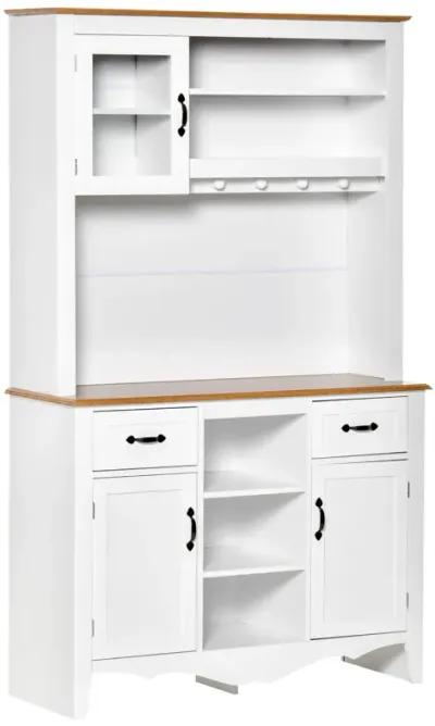 White Kitchen Hutch: 71" Farmhouse Style Buffet with Drawers and Cabinets