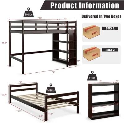 Twin Over Twin Loft Bunk Bed with Bookcase