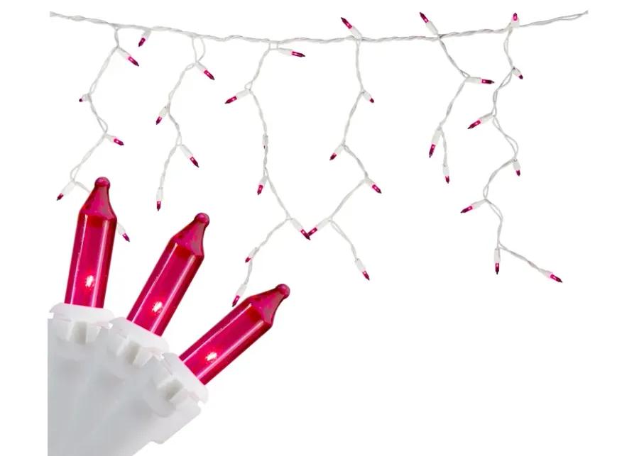 100 Count Pink Mini Icicle Christmas Lights - 3.5 ft White Wire