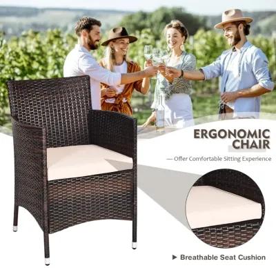 3 Pieces Ergonomic Wicker Patio Conversation Set-Beige