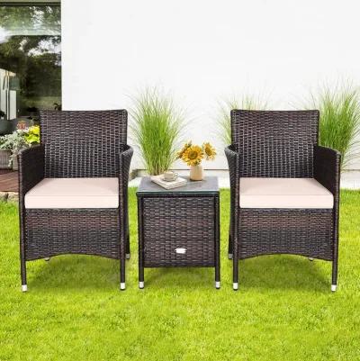 3 Pieces Ergonomic Wicker Patio Conversation Set-Beige