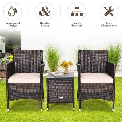 3 Pieces Ergonomic Wicker Patio Conversation Set-Beige