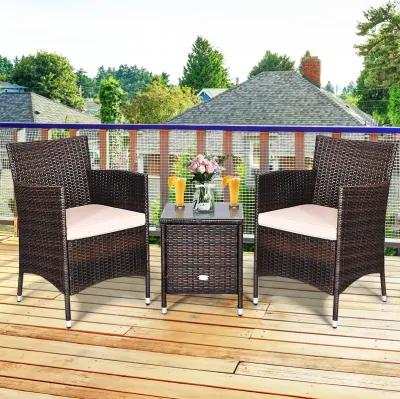 3 Pieces Ergonomic Wicker Patio Conversation Set-Beige