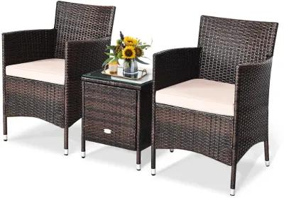 3 Pieces Ergonomic Wicker Patio Conversation Set-Beige