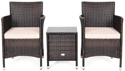 3 Pieces Ergonomic Wicker Patio Conversation Set-Beige