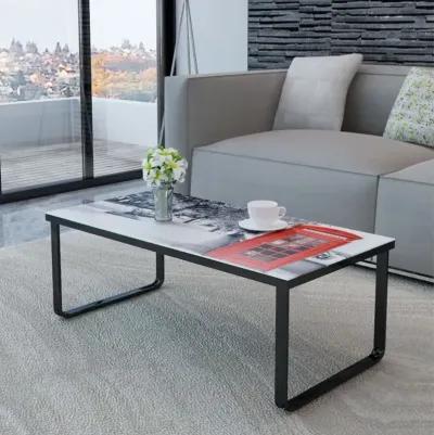 vidaXL Coffee Table with Telephone Booth Printing Glass Top