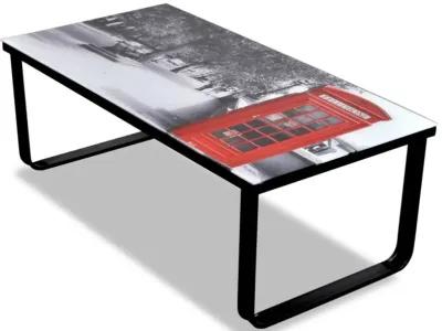 vidaXL Coffee Table with Telephone Booth Printing Glass Top