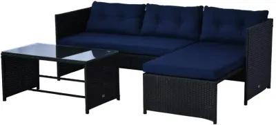 Blue Poolside Paradise: 3PC Rattan Sectional Lounge Set