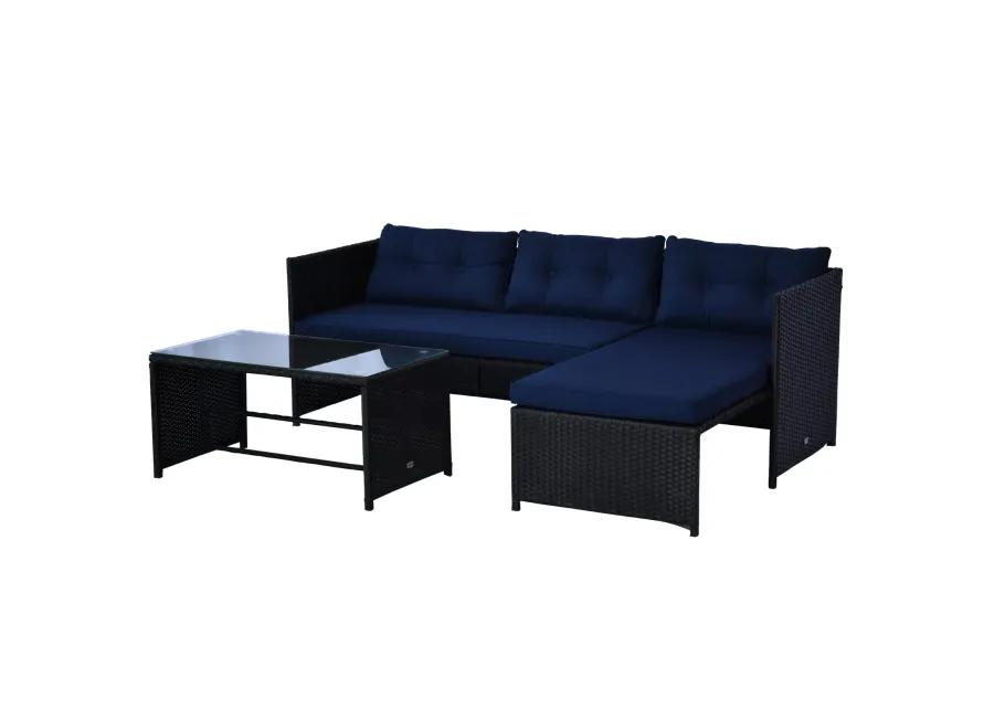 Blue Poolside Paradise: 3PC Rattan Sectional Lounge Set